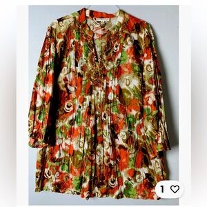 JM Collection Women’s Top Shirt Tunic 18W Wrinkle 3/4 Sleeve 100%Cotton